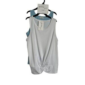 NWT BUNDLE of 2 Pinc Girls T-Shirt 16 White Blue Ribbed Sleeveless Tee Tops